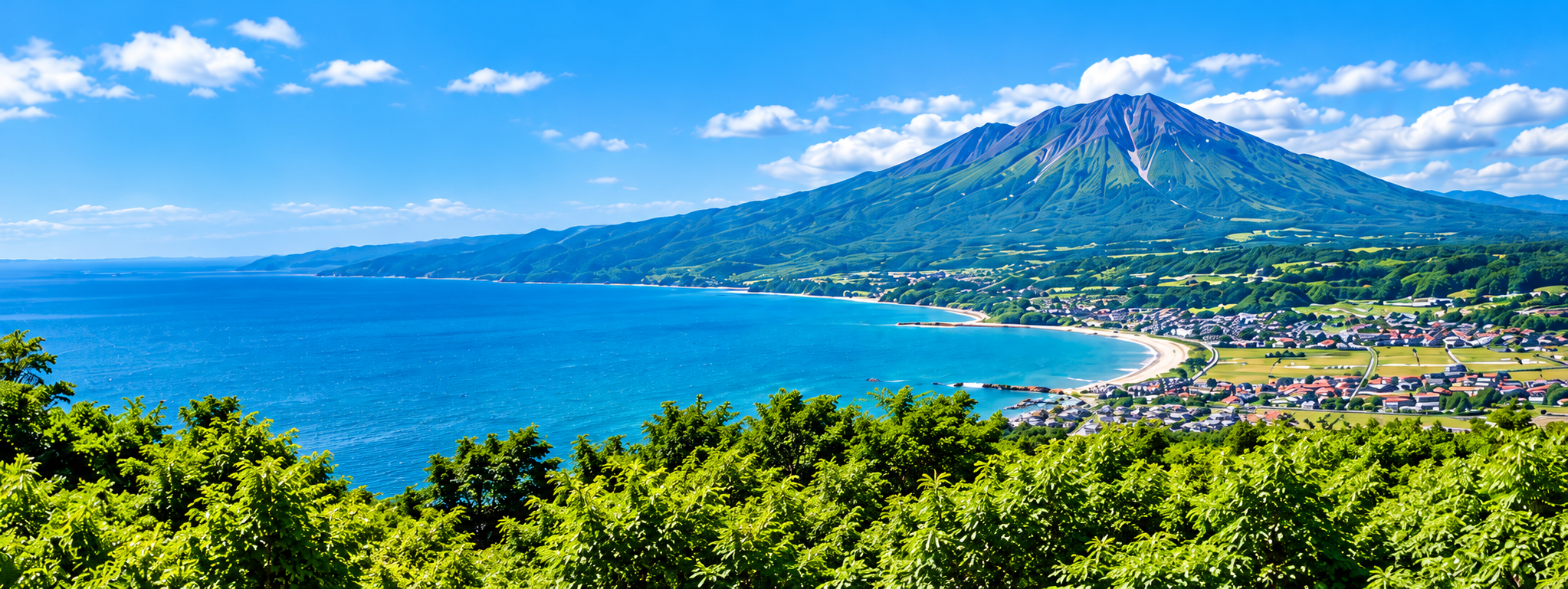 大山と海辺をイメージした風景